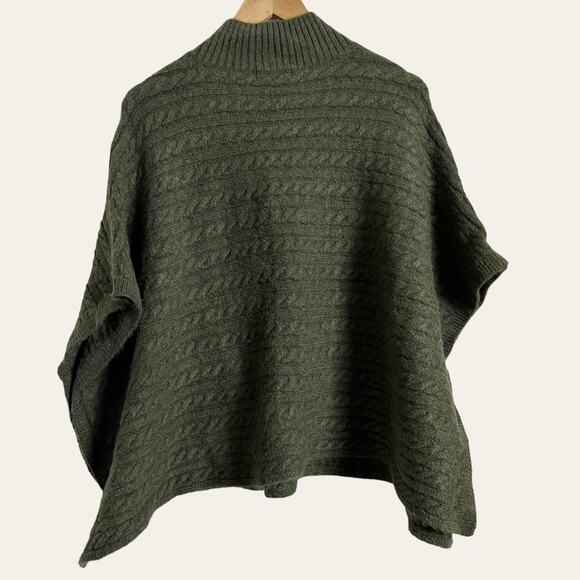 beachlunchlounge Olive Green Mock Neck Cable Knit Poncho Sweater Size M - Picture 8 of 10
